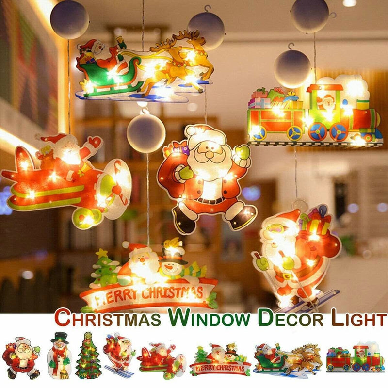 Santa Claus Christmas Window Hanging Lights Xmas Atmosphere Scene Festive Deco