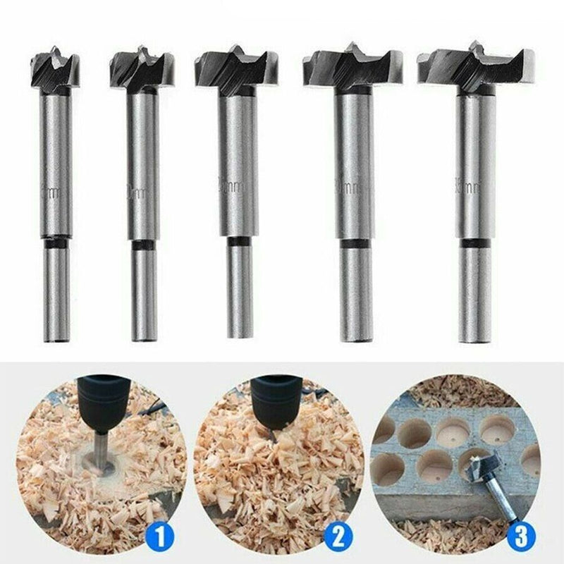 5pcs Forstner Woodworking Drill Bit Set 15-35mm Boring Hole Saw Cutter Wood Tools