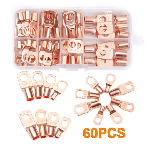 Free shipping- 60PCS Assorted Car Auto Copper Ring Lug Terminals Wire Bare Cable Crimp Connectors Kit